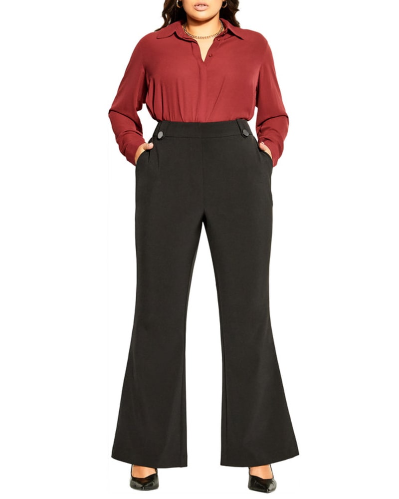 Front of a model wearing a size 12 PANT TUXE LUXE in Black by City Chic. | dia_product_style_image_id:280421